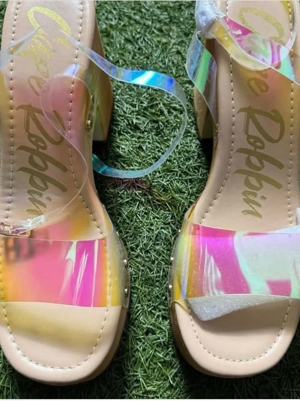 CAPE ROBBIN  Iridescent Clear-Trim Platform Sandals